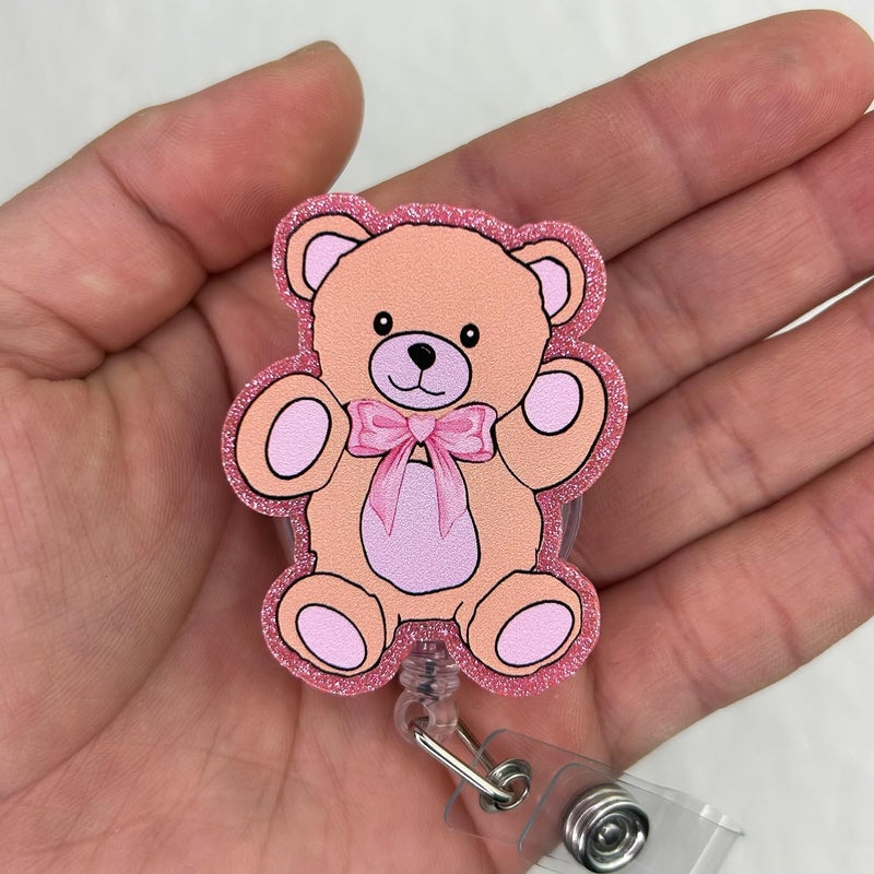 Bydevia Cute Teddy Bear Badge Reel Retractable for Nurse Nursing RN CNA LPN Medical Worker & Teacher, Pink Teddy Badge Clip, Pediatric Nurse ID Name Badge Holder with Alligator Clip & 24” Durable Nylon Cord - Image 3